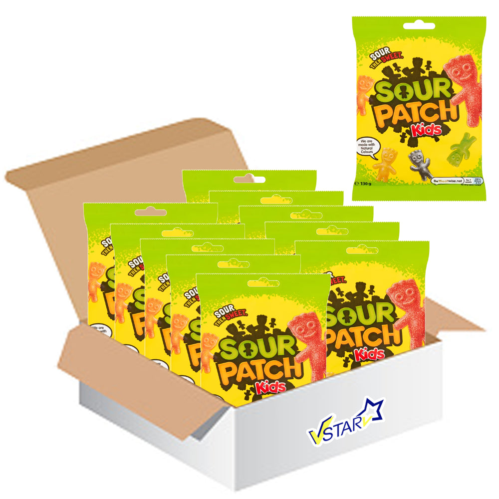 Sour Patch Kids Sweets Bag 10 x 135g | Fruit Flavour Gums with Sour Sugar Coating | Lime, Blackcurrant, Orange, Raspberry & Lemon | Sour then Sweet | Made with Natural Colours