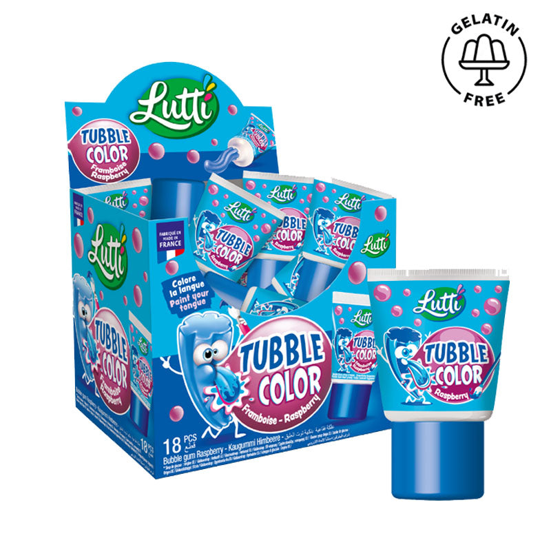 Lutti Tubble Gum Color Tube 35g x 18 Blue Raspberry Bubble Gum Tubes Fun Chewy Candy