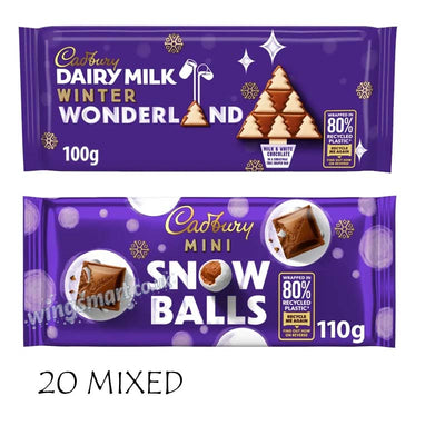 Cadbury Winter Wonderland 100g and Snow ball 110g (20 Mixed) with Tub Christmas Treat