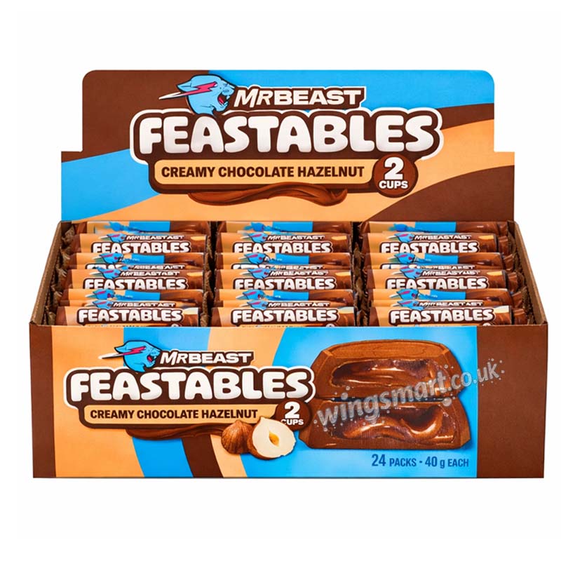 Mr Beast Feastables 2 Creamy Peanut Butter,Chocolate Hazelnut Cups 40g (12 or 24 Packs)