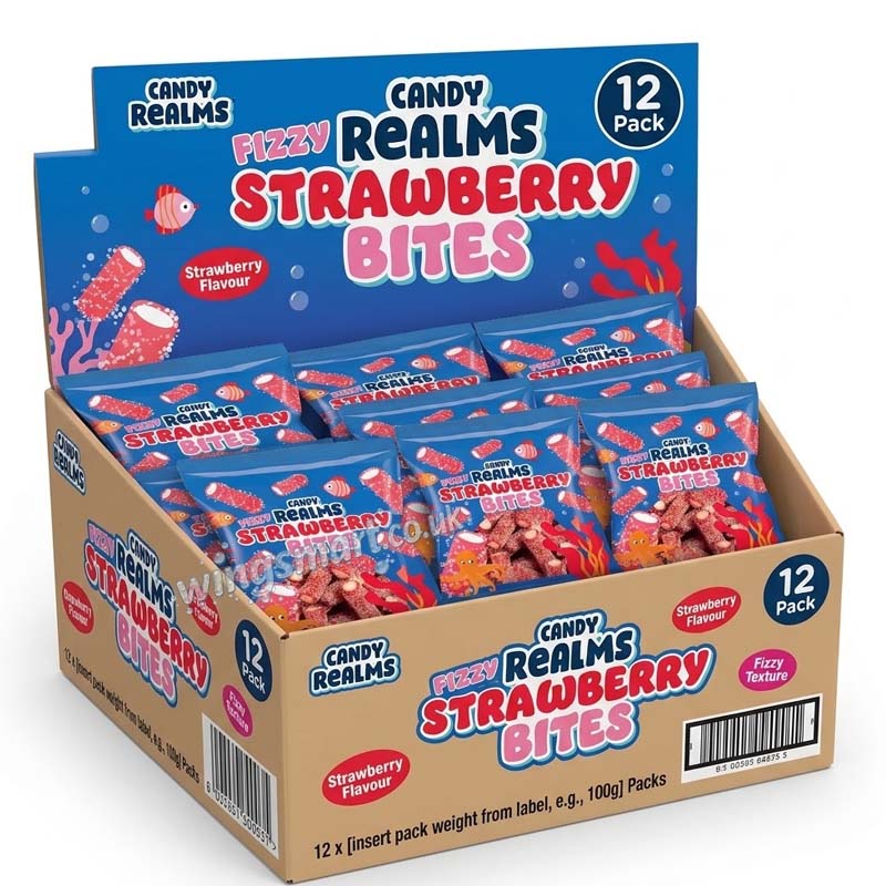 Candy Realms Fizzy Strawberry Bites Bag 170g (Pack of 12)