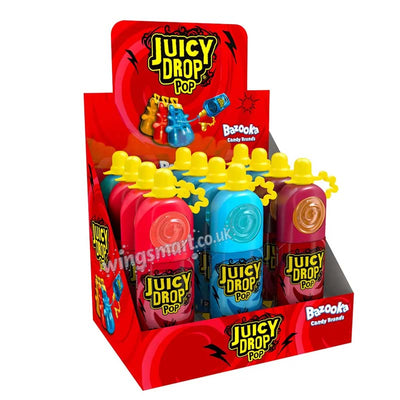 Juicy Drop Pop Candy 26g Pack of 12 | Sour Gel Filled Lollipop Sweets