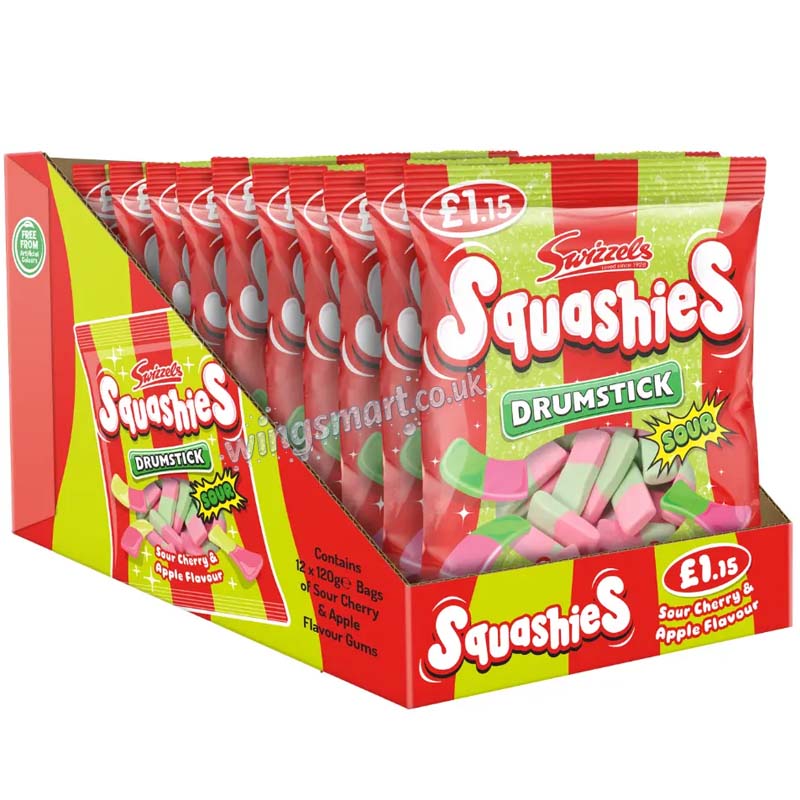 Swizzels Drumstick Squashies Sour Cherry & Apple Flavour Bag 120g PMP (Pack of 12)