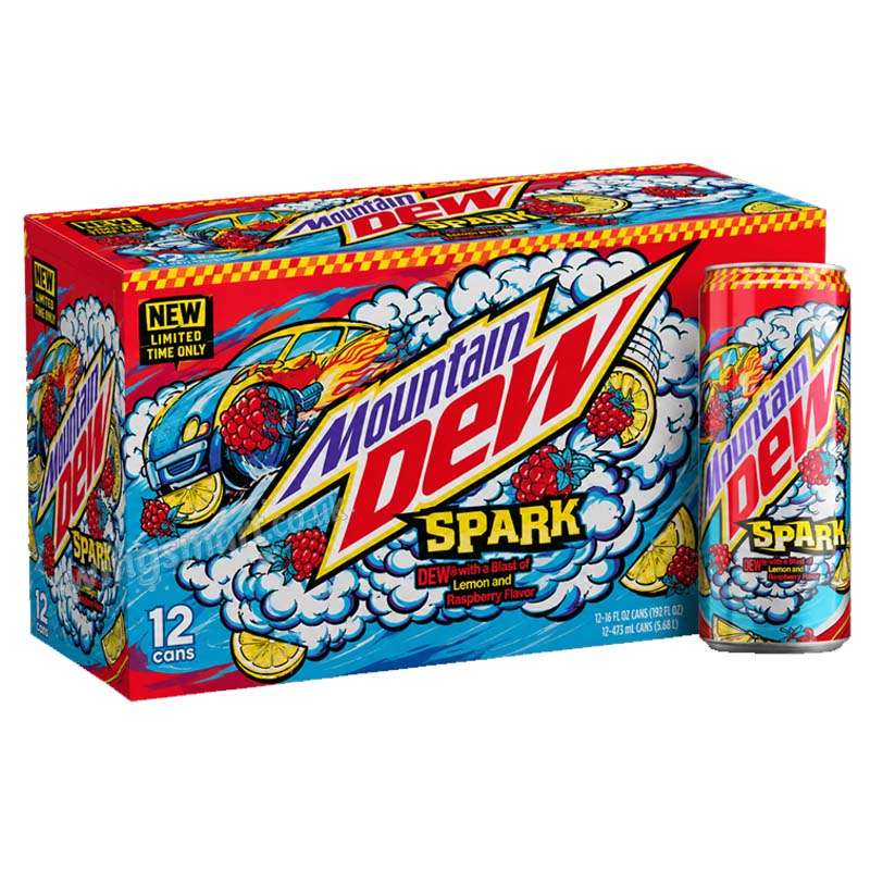 Mountain Dew Spark Can 24 x 330ml Full Case Citrus Raspberry Soft Drink