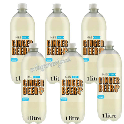 M&S No Added Sugar Diet Sparkling Fiery Ginger Beer 1L (Pack of 6)