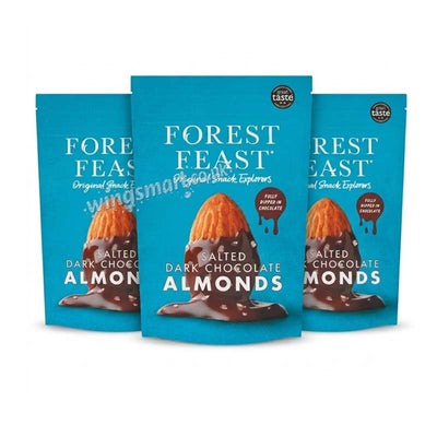 Forest Feast Salted Dark Chocolate Almonds 3 x 120g Premium Chocolate Coated