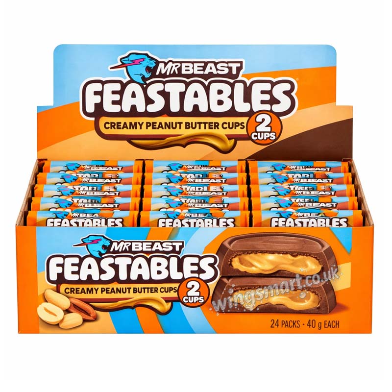 Mr Beast Feastables 2 Creamy Peanut Butter,Chocolate Hazelnut Cups 40g (12 or 24 Packs)