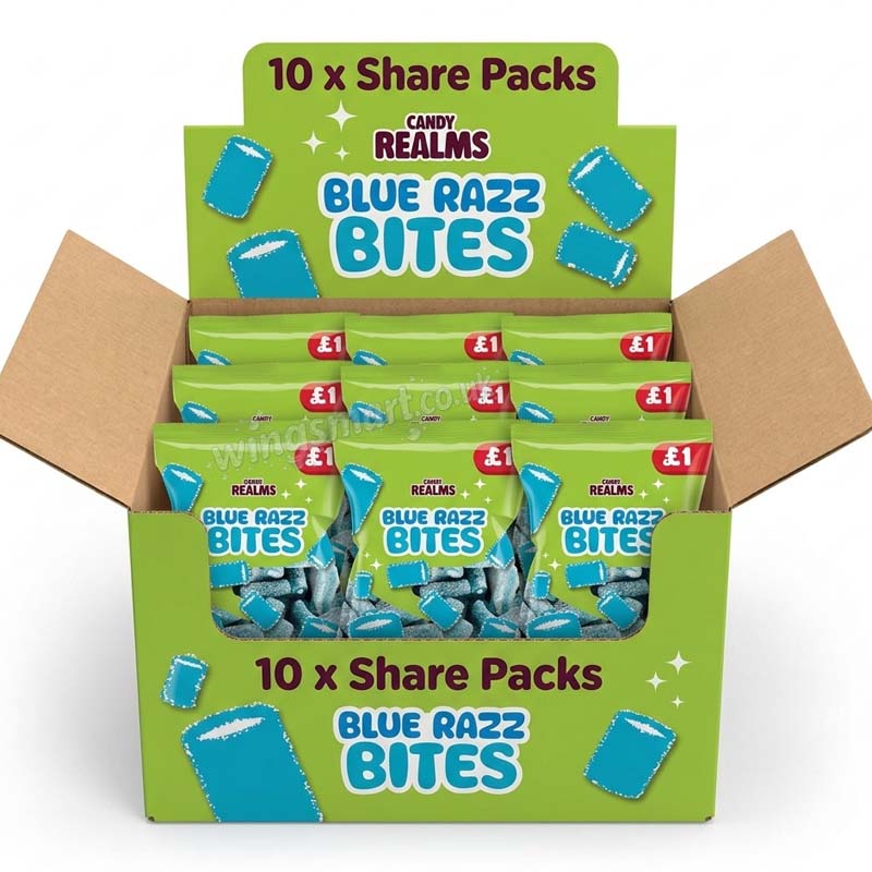 Candy Realms Blue Razz Bites Bag 160g (Pack of 10)