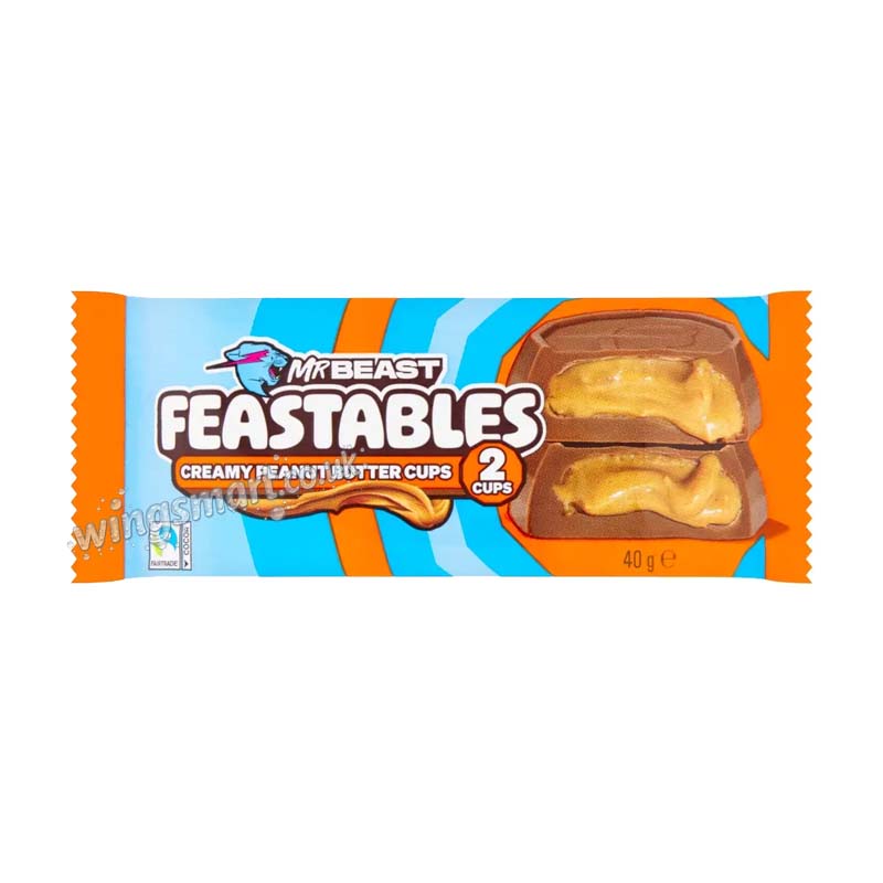 Mr Beast Feastables 2 Creamy Peanut Butter,Chocolate Hazelnut Cups 40g (12 or 24 Packs)
