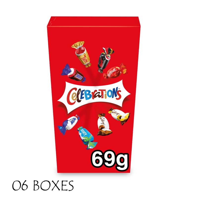 Celebrations Milk Chocolate Mini Box of Chocolates & Biscuit Bars 69g (06 or 12 Packs)