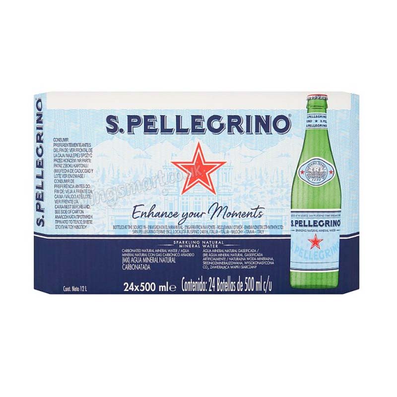 San Pellegrino Sparkling Natural Mineral Water Glass Bottle 500ml (Pack of 24)