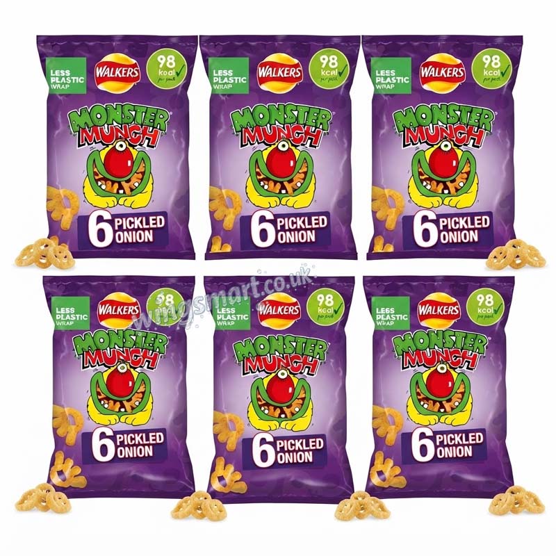 Walkers Monster Munch Pickled Onion Multipack Snacks 6x20g (Pack of 6)