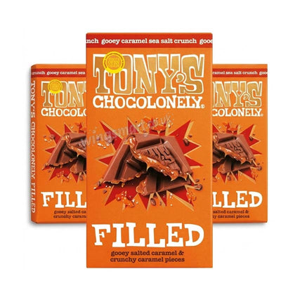 Tony's Chocolonely Milk Chocolate Caramel Sea Salt Crunch Filled Bar 135g (Pack of 4)