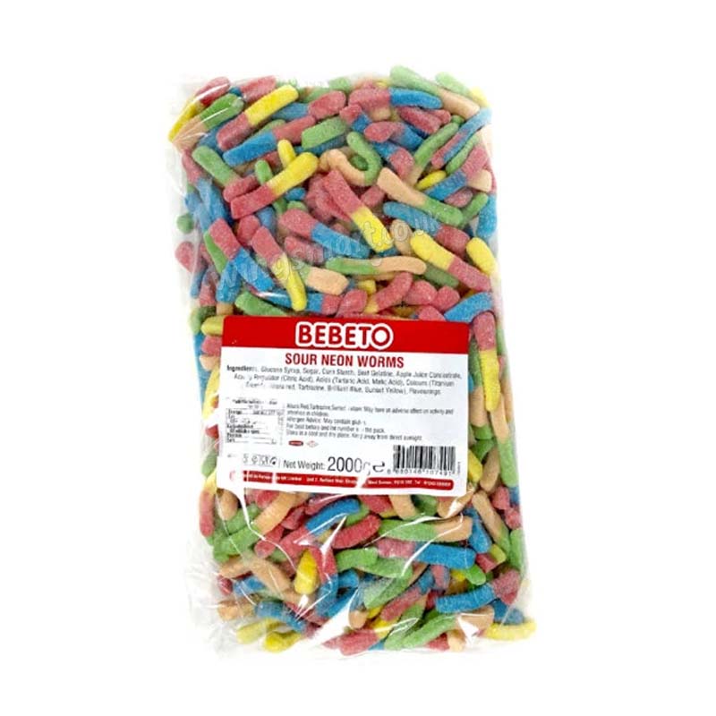 Bebeto Halal Sour Neon Worms Jelly Sweets 2kg