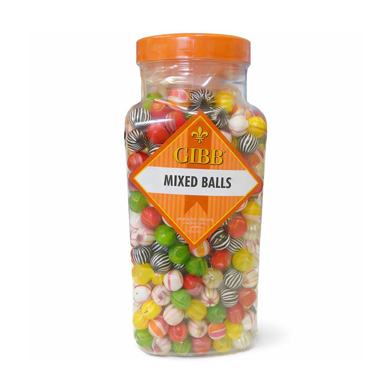 Gibbs Mixed Balls 3kg Jar Fruit Flavoured Hard Boiled Sweets Bulk Treat