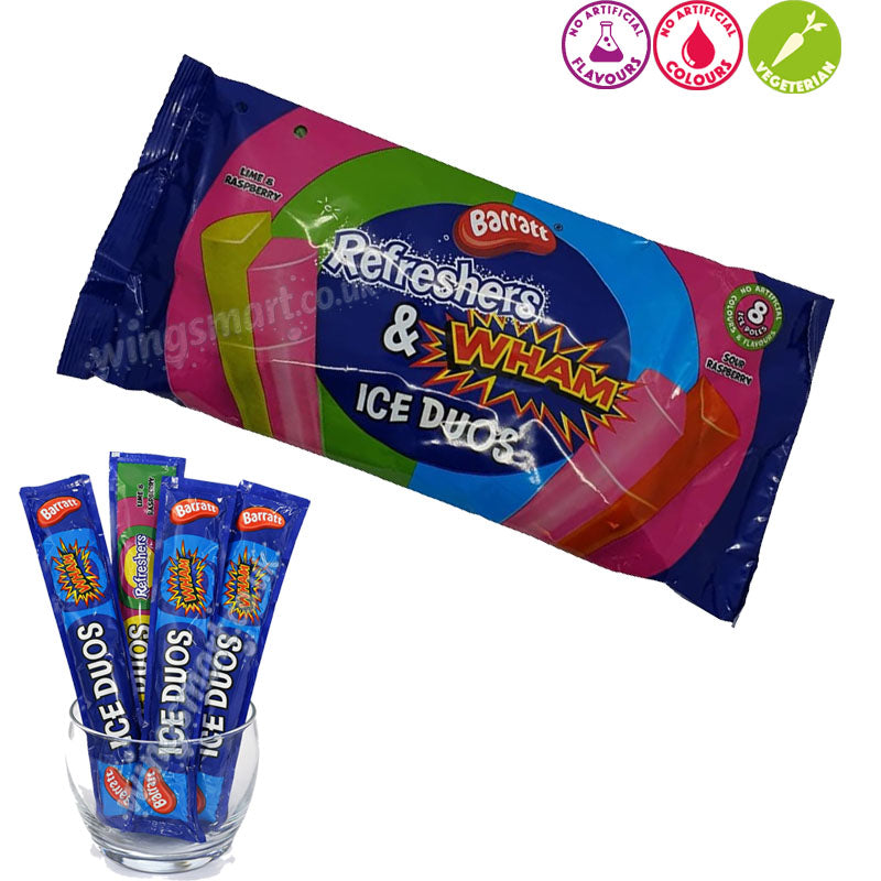 Barratt Refreshers & Wham Ice Duos 640ml x 14 Packs Fruit Flavour Ice Pops ( 2 Flavours in 1 Ice Pop)