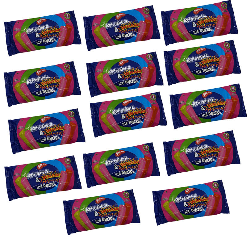 Barratt Refreshers & Wham Ice Duos 640ml x 14 Packs Fruit Flavour Ice Pops ( 2 Flavours in 1 Ice Pop)
