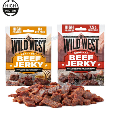Wild West Beef Jerky 25g 12 Packs – Original & Honey BBQ Protein Snack