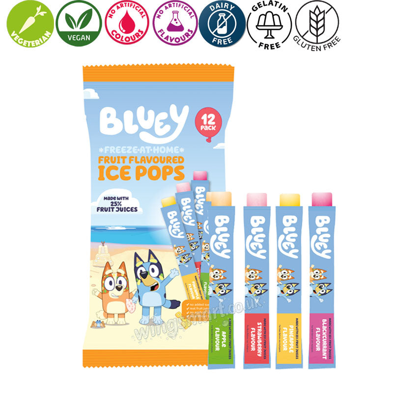 Bluey Fruit Flavoured Ice Pops 8 x (12 x 45ml) Packs Freezable Fruit Pops Frozen Treats