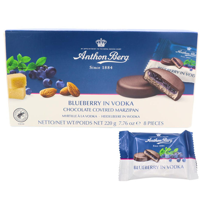 Anthon Berg Blueberry in Vodka Chocolate Covered Marzipan 220g Gift Box