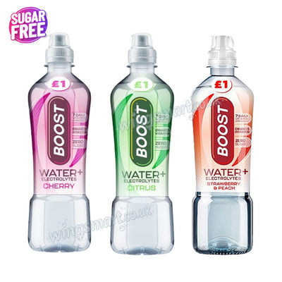 Boost Water+ Electrolytes Sugar free Drinks 500ml – Strawberry Peach, Citrus & Cherry Flavours