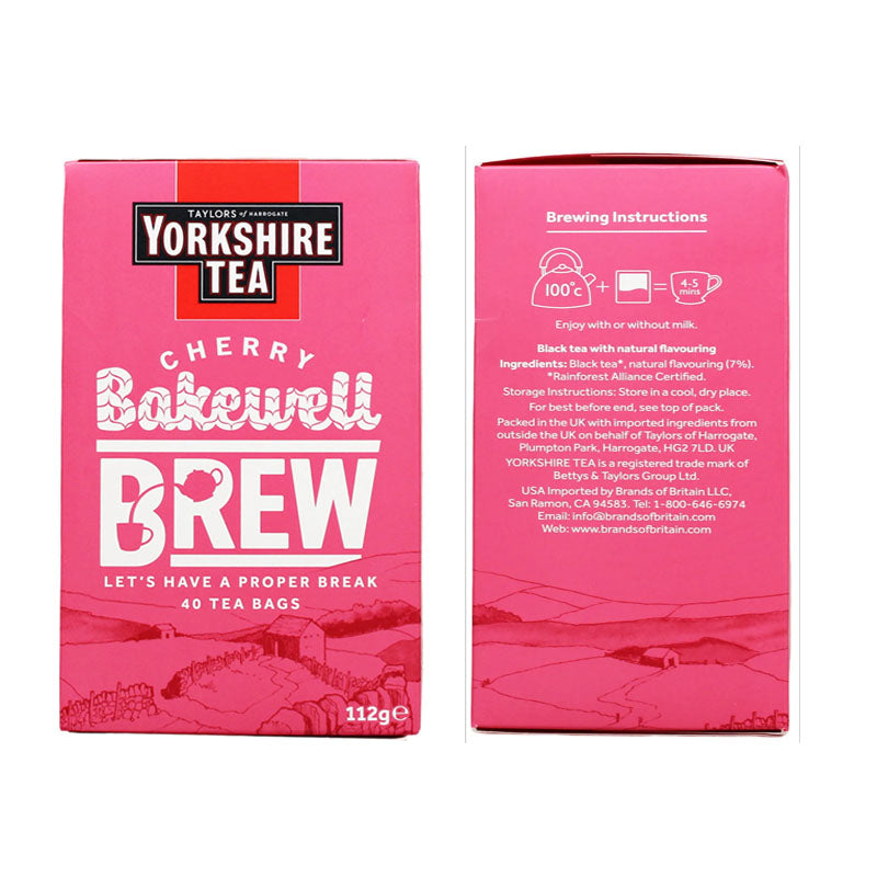 Yorkshire Tea Cherry Bakewell Brew Tea Box with 40 Tea Packs | Flavoured Black Tea Bags