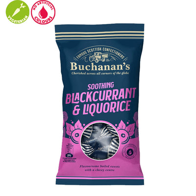 Buchanan’s Soothing Blackcurrant & Liquorice Boiled Sweets 140g Bag x 12 Bulk Packs