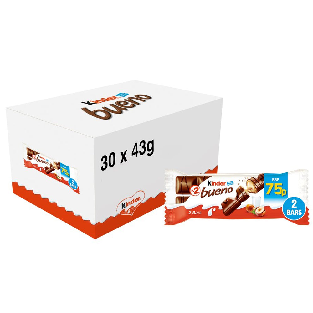 Kinder Bueno Milk Chocolate and Hazelnuts Duo Bar 2 x 43g (Box of 30)