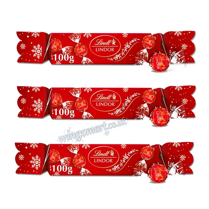 Lindt Lindor Milk Chocolate Christmas Cracker 100g (Pack of 3)