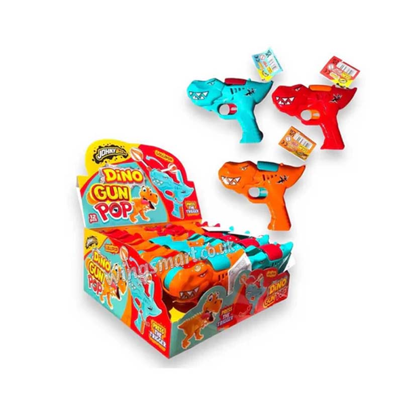 Johnny Bee Dino Gun Candy Pops 12 Pack | Fun Dinosaur Sweet Toy Candy
