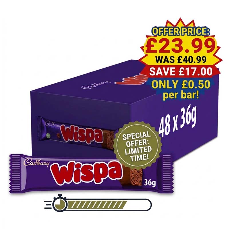 Cadbury Wispa Chocolate Bar 36g (Pack of 48) Offer Price