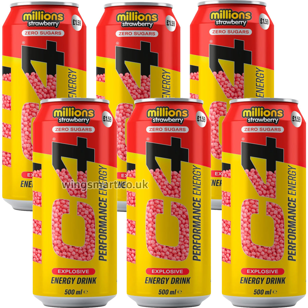 C4 Performance Millions Strawberry Energy Drink 500ml (Pack of 6)