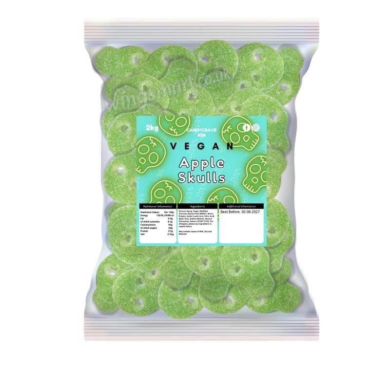 Candycrave Vegan Fizzy Apple Skulls 1Kg - 5Kg