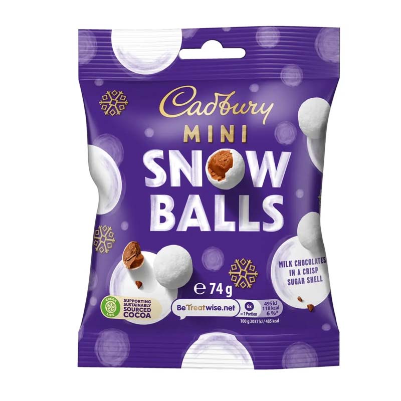 Cadbury Dairy Milk Mini Snow Balls Bag 74g (Pack of 24) – Full Box Offer