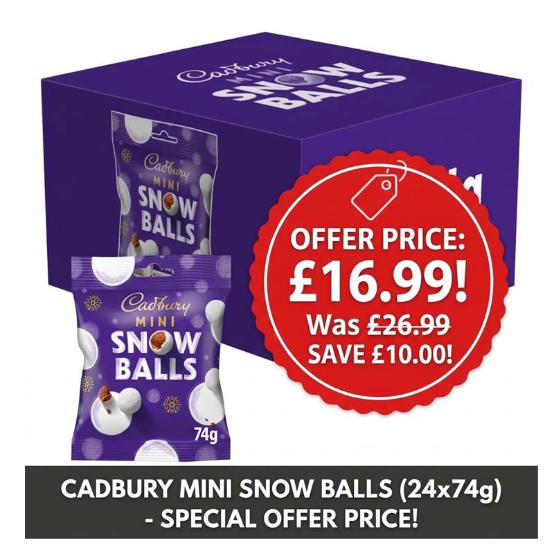 Cadbury Dairy Milk Mini Snow Balls Bag 74g (Pack of 24) – Full Box Offer