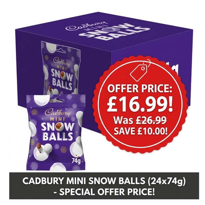 Cadbury Dairy Milk Mini Snow Balls Bag 74g (Pack of 24) – Full Box Offer