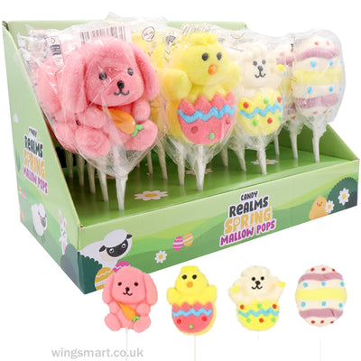 Candy Realms Spring Mallow Pops 45g - Box of 24 Lollipops | Sweet Marshmallow Treats