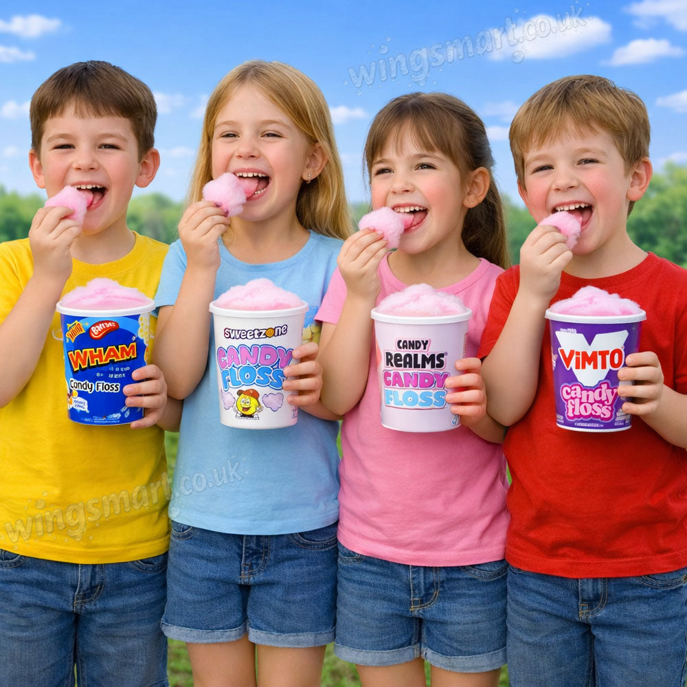 Assorted Candy Floss Cups 20g – Randomly Mixed Candy Realms, Vimto, Wham & Sweetzone