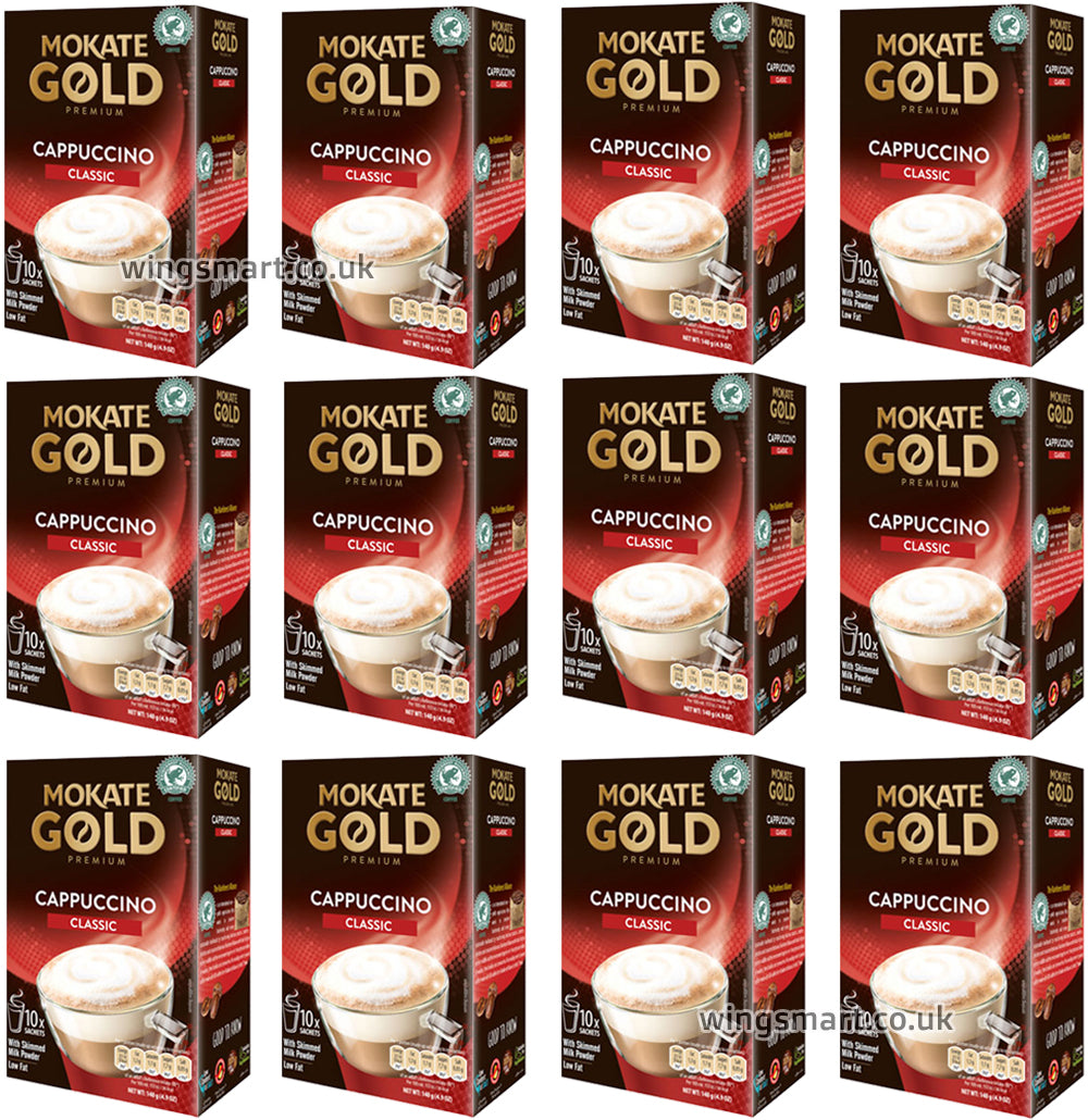 Mokate Gold Premium Cappuccino 10 Sachets 140g (6 & 12 Boxes)