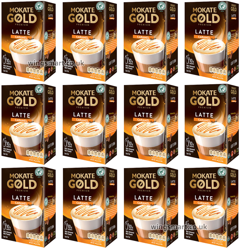 Mokate Gold Premium Coffee Latte Caramel 10 Sachets 140g (6 & 12 Boxes)