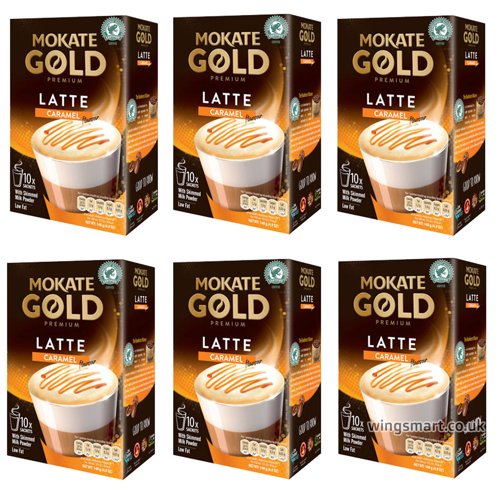 Mokate Gold Premium Coffee Latte Caramel 10 Sachets 140g (6 & 12 Boxes)