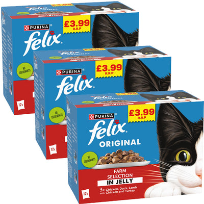 FELIX Original Farm Selection in Jelly Wet Cat Food 12 x 85g PMP (Box of 3)