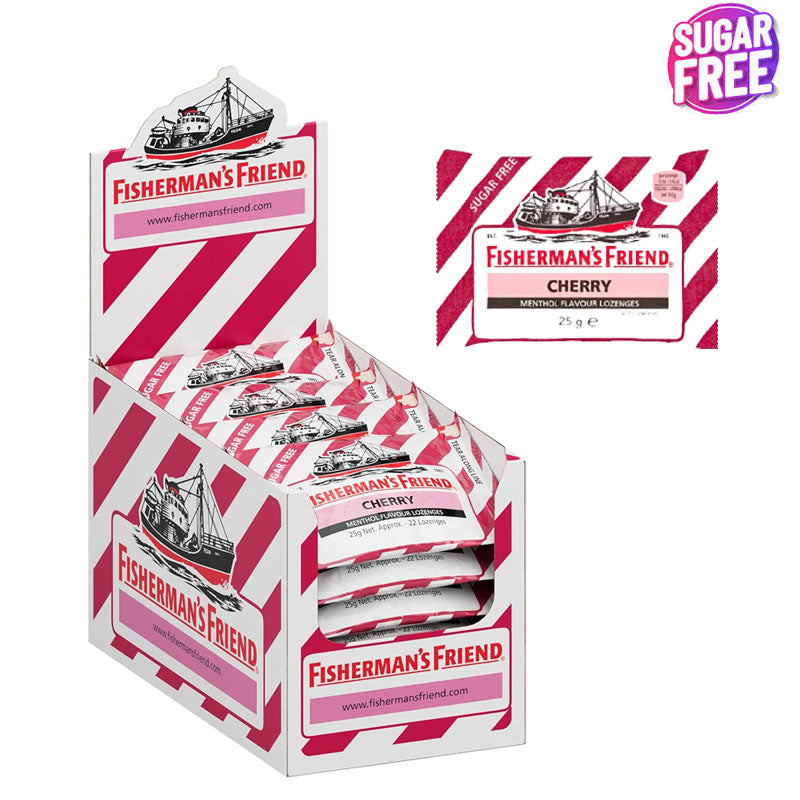 Fisherman’s Friend Sugar Free Lozenges 25g x 24 Sweets – Cherry Blackcurrant Honey Lemon & Spearmint with Sweeteners