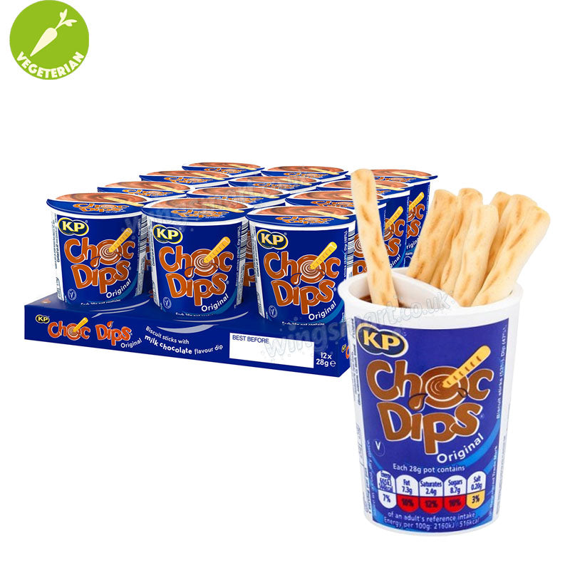 Choc Dips KP Original 28g (Box of 12 Cups) Classic Chocolate Snack Treat