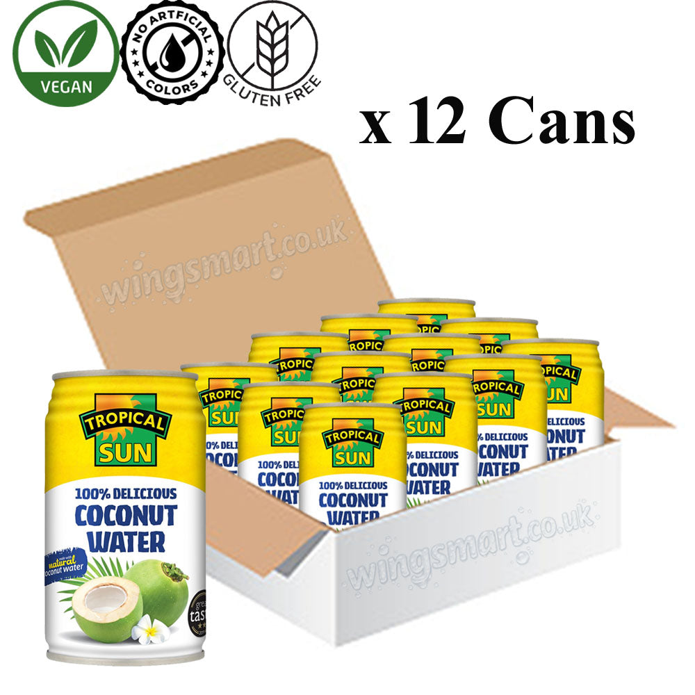Tropical Sun 100% Coconut Water 330ml x 12 Cans Pure Natural Hydration Drink