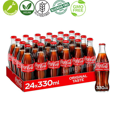 Coca-Cola Original Taste 330ml x 24 Glass Bottles Sparkling Soft Drink