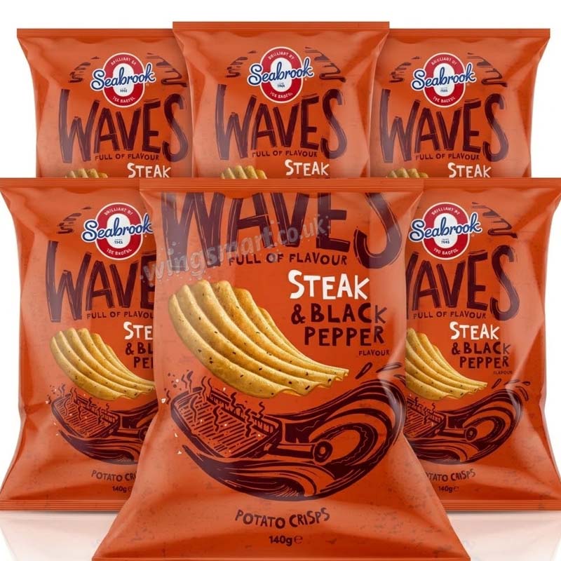 Seabrook Waves Steak & Black Pepper Share Bag 140g (Pack of 6)