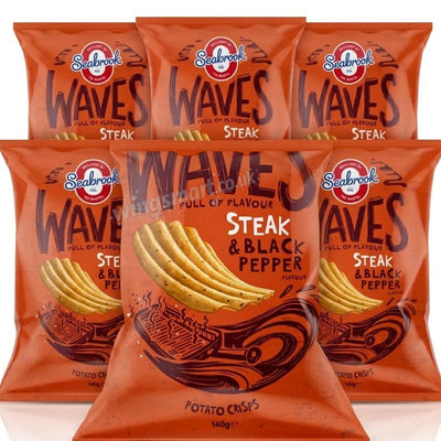 Seabrook Waves Steak & Black Pepper Share Bag 140g (Pack of 6)