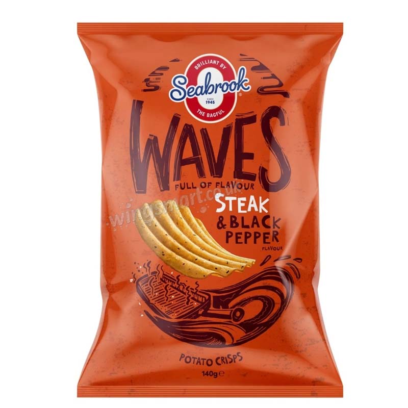 Seabrook Waves Steak & Black Pepper Share Bag 140g (Pack of 6)