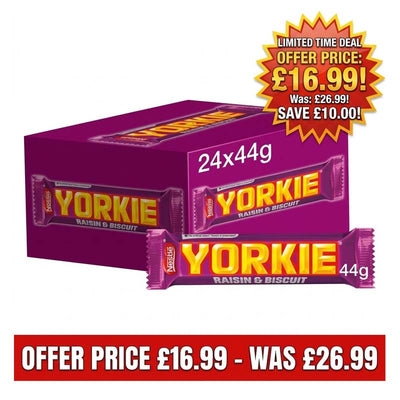 Yorkie Raisin & Biscuit Chocolate Bar 44g (Pack of 24) – Full Box Offer